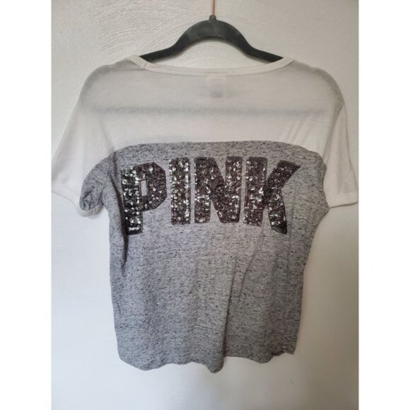 White and Grey Sequined PINK Shirt- Size Small - Picture 2 of 4